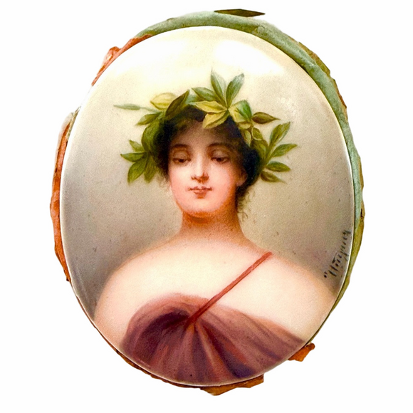 Porcelain Hand-painted Daphne Miniature Plaque Gilded Frame Signed Damaged Frame - Picture 2 of 16